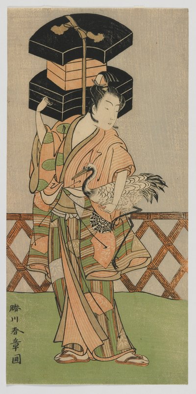 El actor de kabuki Nakamura Noshio como vendedor de abanicos, periodo Edo, mediados de la década de 1770 (xilografía en color) de Katsukawa Shunsho