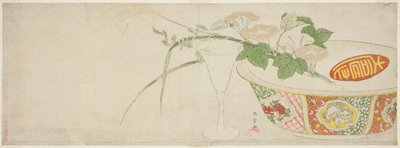 Plantas, cuenco de porcelana y copa de vidrio de Katsukawa Shunsho