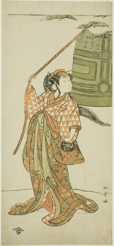 El actor Arashi Hinaji I bailando "Musume Dojo-ji" (La doncella en el templo Dojo) de Katsukawa Shunsho
