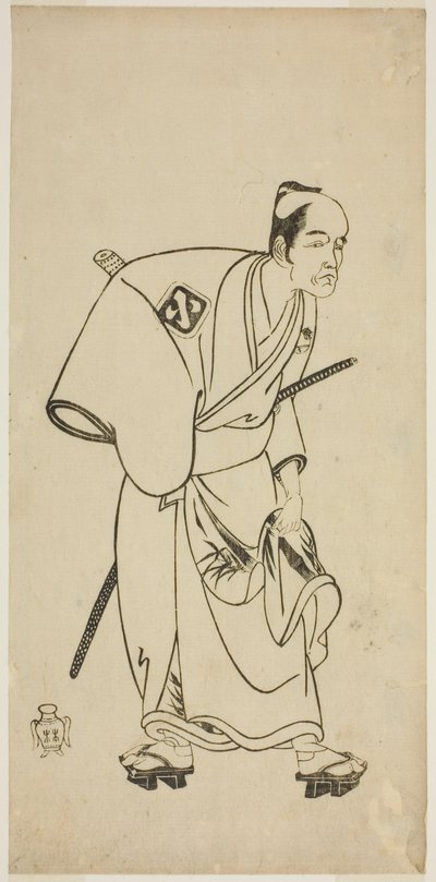 El actor Arashi Otohachi I como Hotei Ichiemon en la obra Ayatsuri Kabuki Ogi, representada en el Teatro Nakamura en el séptimo mes de 1768 de Katsukawa Shunsho