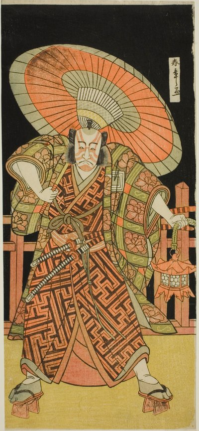 El actor Ichikawa Danjuro V como Kazusa no Gorobei Tadamitsu en la obra Kitekaeru Nishiki no Wakayaka, representada en el Teatro Nakamura en el undécimo mes, 1780 de Katsukawa Shunsho