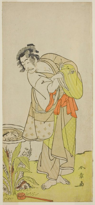 El actor Ichikawa Danjuro V como Soga no Dozaburo (?) en la obra Shida Yuzuriha Horai Soga (?), representada en el Teatro Morita (?) en el primer mes de 1775 (?) de Katsukawa Shunsho