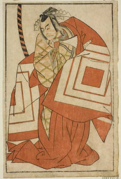 El actor Ichikawa Danjuro V como Watanabe Kiou Takiguchi (?) en la obra Nue no Mori Ichiyo no Mato (?), representada en el Teatro Nakamura (?) en el undécimo mes, 1770 (?) de Katsukawa Shunsho