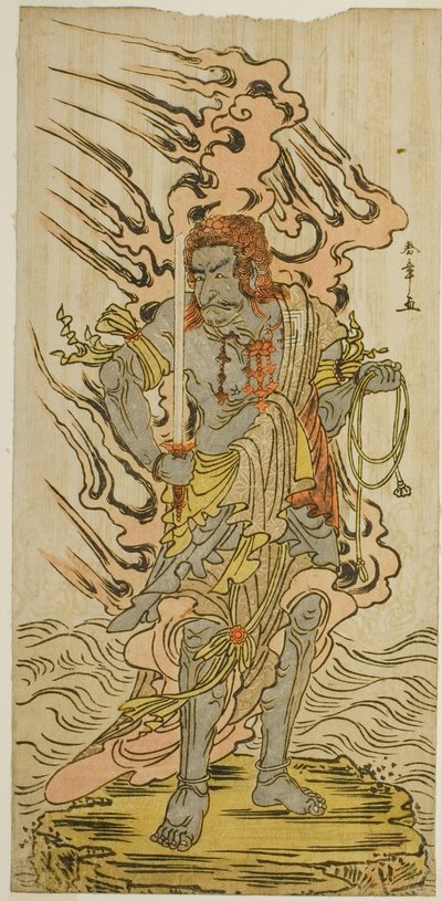 El actor Ichikawa Danjuro V como una imagen de piedra de Fudo Myoo en la obra Kitekaeru Nishiki no Wakayaka, representada en el Teatro Nakamura en el undécimo mes de 1780 de Katsukawa Shunsho