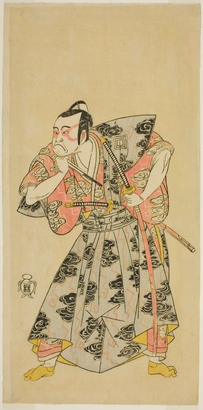 El actor Ichikawa Danzo III como Fuwa Banazemon en la obra Date Moyo Kumo ni Inazuma, representada en el Teatro Morita en el décimo mes de 1768 de Katsukawa Shunsho