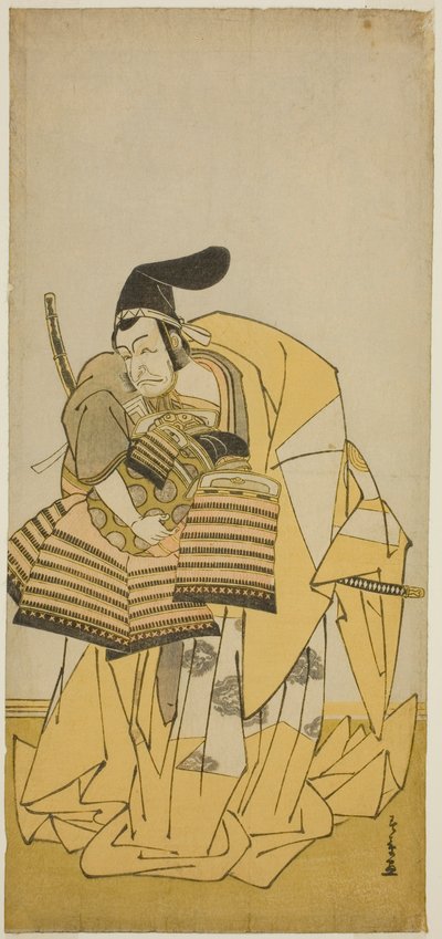 El actor Ichikawa Ebizo III como Kudo Saemon Suketsune en la obra Kamuri Kotoba Soga no Yukari, representada en el Teatro Ichimura en el primer mes de 1776 de Katsukawa Shunsho