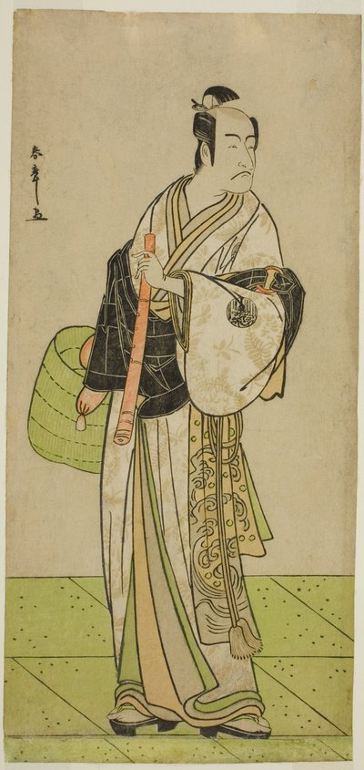 El actor Ichikawa Ebizo como Kudo Suketsune disfrazado de Komuso en la obra Waka Murasaki Edokko Soga, representada en el Teatro Ichimura en el primer mes de 1792 de Katsukawa Shunsho
