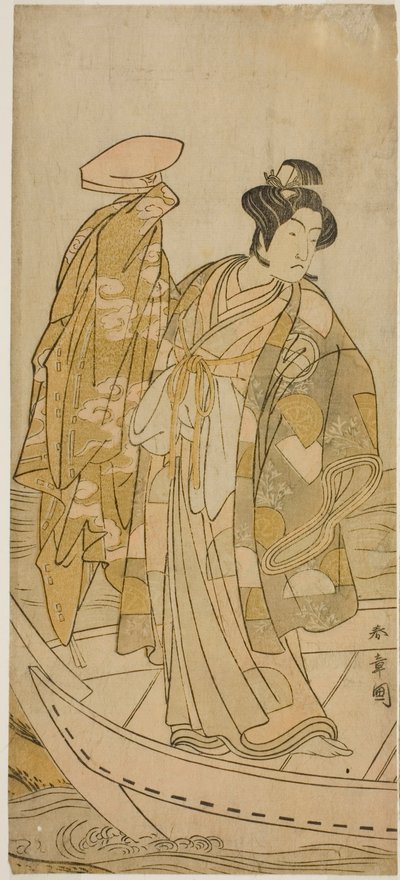 El actor Ichikawa Monnosuke II como Minamoto no Yorinobu en la obra Kikujido Shuen no Iwaya, representada en el Teatro Morita en el undécimo mes, 1775 de Katsukawa Shunsho
