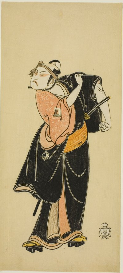 El actor Ichikawa Raizo I como Hanakawado no Sukeroku en la escena "Sukeroku" de la obra "Hitokidori Harutsuge Soga" ("La obra de Soga: Anuncio de la temporada de primavera por el ruiseñor") de Katsukawa Shunsho