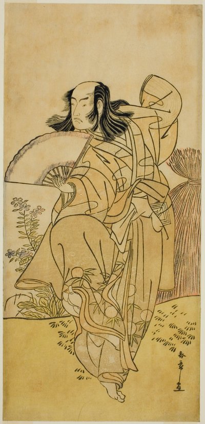 El actor Ichikawa Yaozo III como Kusunoki Uraminosuke disfrazado de zorro macho de Tsukamoto (?), en la obra Kumoi no Hana Yoshino no Wakamusha (?), representada en el Teatro Nakamura (?) en el undécimo mes, 1786 (?) de Katsukawa Shunsho