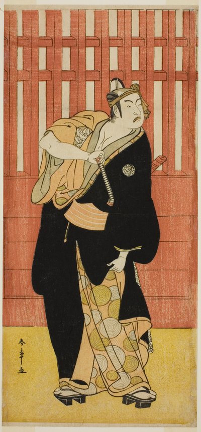 El actor Ichimura Uzaemon IX como Soga no Goro Tokimune disfrazado de Agemaki no Sukeroku en la obra Sukeroku Yukari no Edo-zakura, representada en el Teatro Ichimura en el quinto mes, 1782 de Katsukawa Shunsho