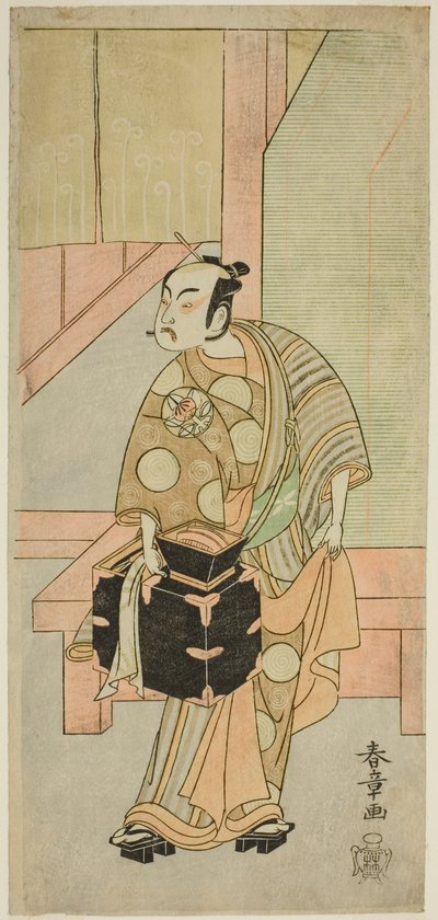 El actor Ichimura Uzaemon IX como el peluquero Komagata Ikkaku en la obra Fuji no Yuki Kaikei Soga, representada en el Teatro Ichimura en el primer mes de 1770 de Katsukawa Shunsho
