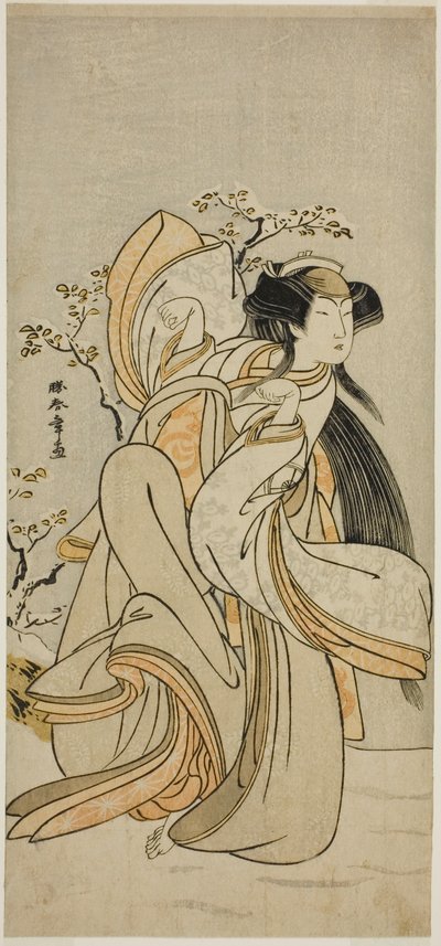 El actor Iwai Hanshiro IV como Kojoro-gitsune de Hakata en la obra Hikitsurete Yagoe Taiheiki, representada en el Teatro Morita en el undécimo mes, 1776 de Katsukawa Shunsho