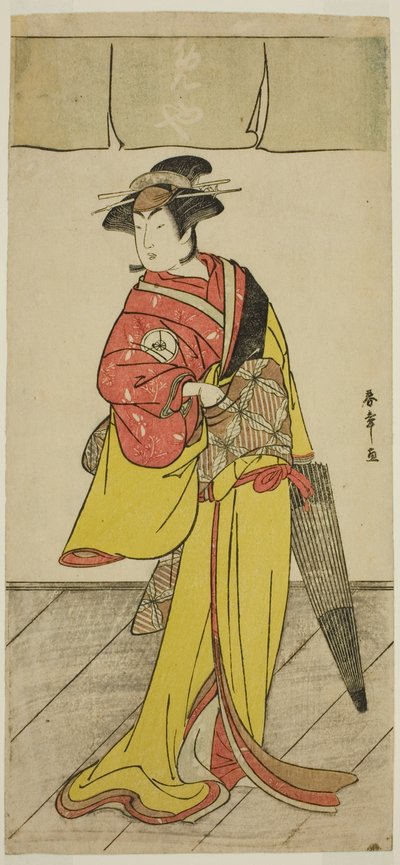 El actor Iwai Hanshiro IV como Osuwa en la obra Koi no Yosuga Kanagaki Soga, representada en el Teatro Ichimura en el cuarto mes, 1789 de Katsukawa Shunsho