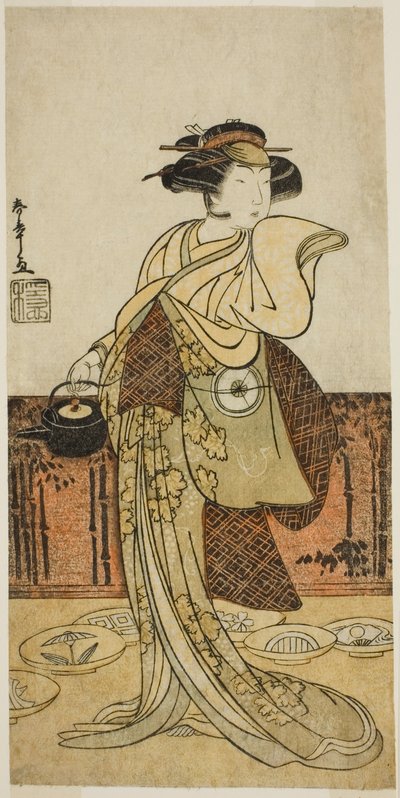 El actor Iwai Hanshiro IV como Tsukisayo en la obra Gohiiki Nenne Soga, representada en el Teatro Nakamura en el primer mes, 1779 de Katsukawa Shunsho