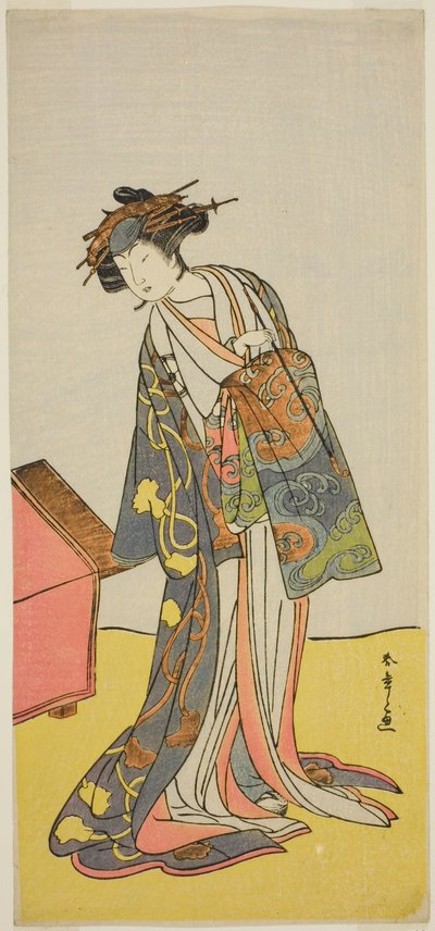 El Actor Iwai Hanshiro IV como la Cortesana Agemaki en la Obra Sukeroku Yukari no Hatsu-zakura, Representada en el Teatro Ichimura en el Tercer Mes, 1776 de Katsukawa Shunsho