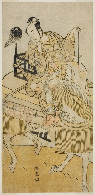 El actor Matsumoto Koshiro IV como Ogata no Saburo disfrazado de Matsuura Saemon en la obra Ichi no Tomi Tsuki no Kaomise, representada en el Teatro Morita en el undécimo mes, 1774 de Katsukawa Shunsho