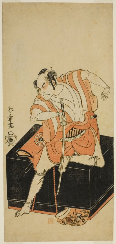El actor Nakamura Nakazo I como Izu no Jiro disfrazado de Kemmaku no Sabu en la obra Edo-zakura Sono Omokage, representada en el Teatro Nakamura en el quinto mes de 1769 de Katsukawa Shunsho