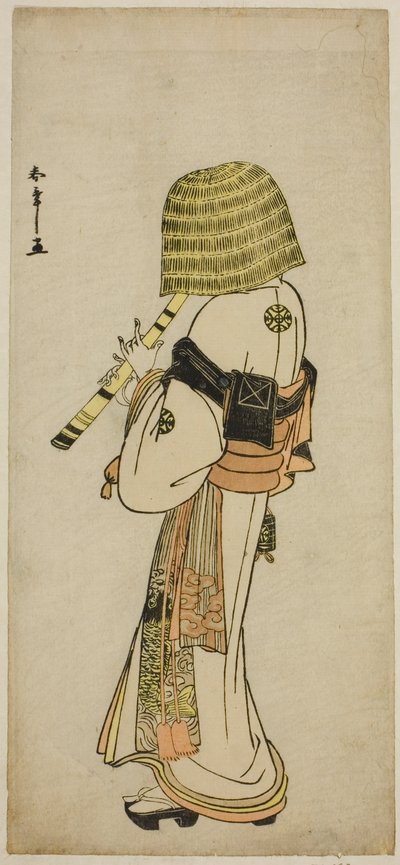 El actor Nakamura Nakazo I como Kakogawa Honzo en atuendo de Komuso en la obra Kanadehon Chushingura, representada en el Teatro Ichimura en el séptimo mes, 1783 de Katsukawa Shunsho