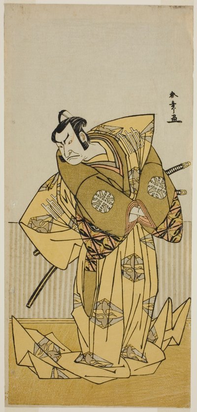El actor Nakamura Nakazo I como Kudo Sukestune (?) en la obra Kokimazete Takao Soga (?), representada en el Teatro Ichimura (?) en el segundo mes, 1778 de Katsukawa Shunsho