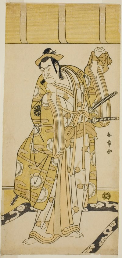 El actor Nakamura Nakazo I como Nagao Terutora en la obra Kuruma-gakari Tekuda no Gumbai, representada en el Teatro Ichimura en el undécimo mes, 1783 de Katsukawa Shunsho