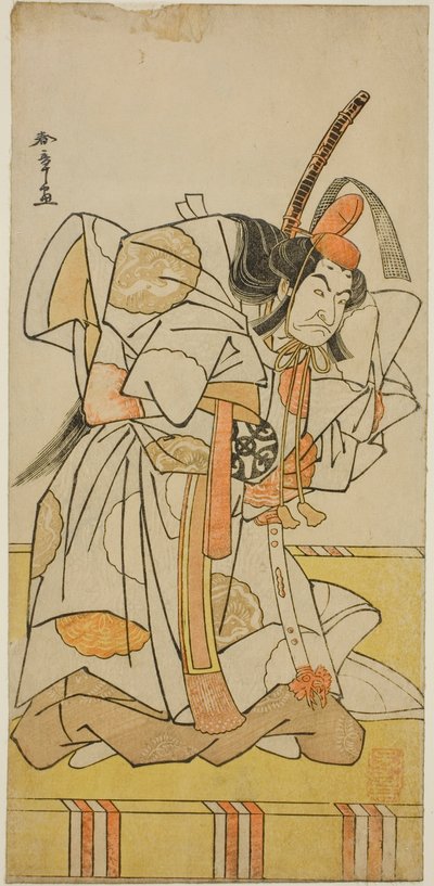 El actor Nakamura Nakazo I como el príncipe Takahiro en la obra Date Nishiki Tsui no Yumitori, representada en el Teatro Morita en el undécimo mes de 1778 de Katsukawa Shunsho