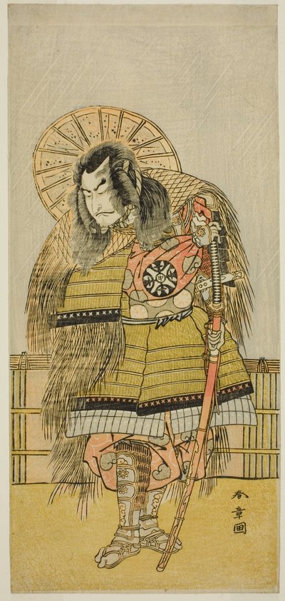 El actor Nakamura Nakazo I como Takechi Jubei Mitsuhide en la obra Shusse Taiheiki, representada en el Teatro Nakamura en el octavo mes de 1775 de Katsukawa Shunsho