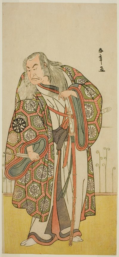 El actor Nakamura Nakazo I como el maestro de espada Takuma Genryu (?) en la obra Edo no Fuji Wakayagi Soga (?), representada en el Teatro Nakamura (?) en el primer mes, 1789 (?) de Katsukawa Shunsho