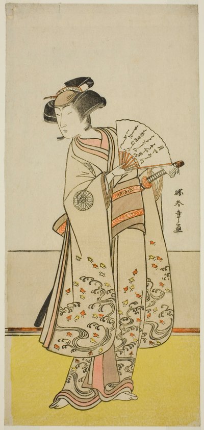 El Actor Nakamura Noshio I como Oiso no Tora (?) en la Obra Shida Yuzuriha Horai Soga (?), Representada en el Teatro Morita (?) en el Primer Mes, 1775 (?) de Katsukawa Shunsho