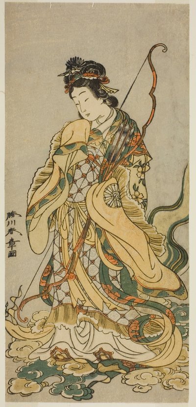 El Actor Nakamura Noshio I como la Diosa Benzaiten de Enoshima en la Obra Onno Aruji Hatsuyuki no Sekai, Representada en el Teatro Morita en el Undécimo Mes, 1773 de Katsukawa Shunsho