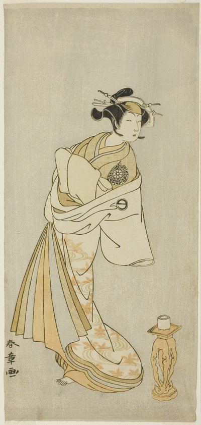 El actor Nakamura Noshio I como el espíritu de la cortesana Takao, en la secuencia de danza Shosagoto "Sono Utsushi-e Matsu ni Kaede" (Una sombra de pino y arce), la última escena de la segunda parte de la obra Keisei Momiji no Uchikake (Cortesana en un so de Katsukawa Shunsho