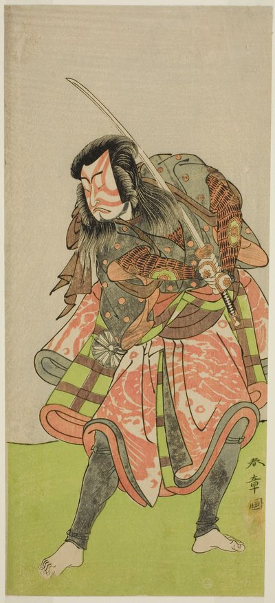 El actor Nakamura Tomijuro I como Akushichibyoe Kagekiyo en la obra Kite Hajime Hatsugai Soga, representada en el Teatro Morita en el primer mes, 1774 de Katsukawa Shunsho