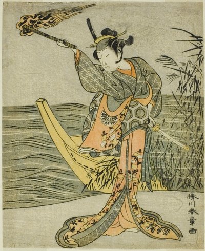 El Actor Nakamura Tomijuro I como Nagoya Osan en la Obra Fuki Kaete Tsuki mo Yoshiwara (Techo Reemplazado: La Luna también Brilla sobre el Distrito de Placer Yoshiwara), Representada en el Teatro Morita en el Undécimo Mes, 1771 de Katsukawa Shunsho