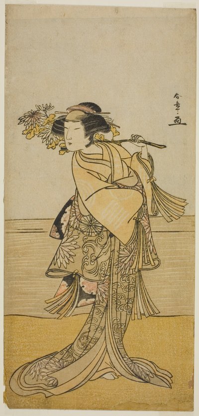 El Actor Nakamura Tomijuro I como una Zorra Femenina del Monte Ubagadake en la Obra Chigo Torii Tobiiri Kitsune, Representada en el Teatro Ichimura en el Mes Once, 1777 de Katsukawa Shunsho