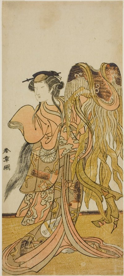 El actor Nakamura Tomijuro I como la cortesana Toyama de Tsuruga en la obra Keisei Tsuki no Miyako, representada en el Teatro Morita en el octavo mes, 1775 de Katsukawa Shunsho