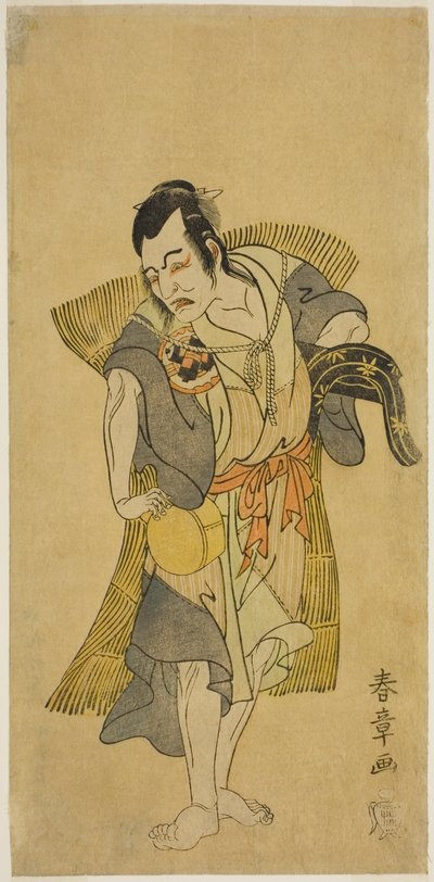 El actor Nakamura Utaemon I como Kudo Suketsune disfrazado de mendigo en la obra Soga Moyo Aigo no Wakamatsu, representada en el Teatro Nakamura en el primer mes de 1769 de Katsukawa Shunsho