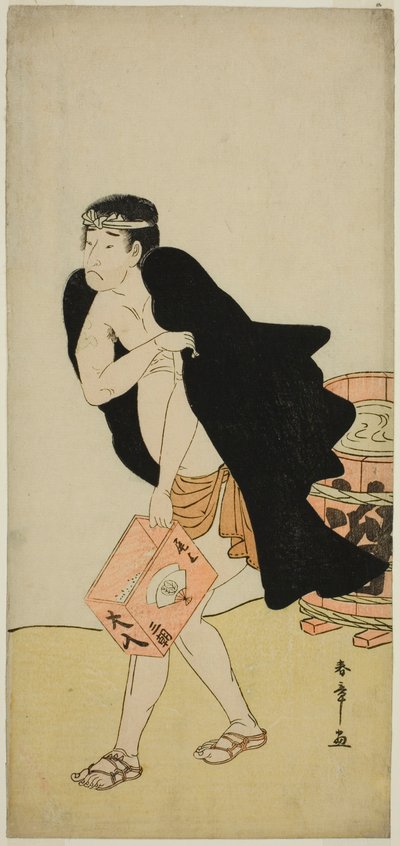 El actor Onoe Matsusuke I como el portador de palanquín Gohei en la obra Kitekaeru Nishiki no Wakayaka, presentada en el Teatro Nakamura en el undécimo mes, 1780 de Katsukawa Shunsho