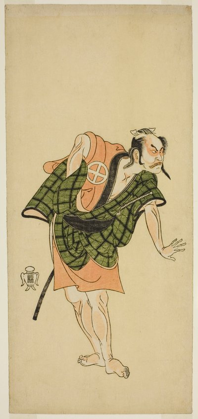 El actor Otani Hiroji III como Onio Shinzaemon (?) en la obra Bunshin Sugatami Soga (?), representada en el Teatro Morita (?) en el segundo mes, 1765 (?) de Katsukawa Shunsho
