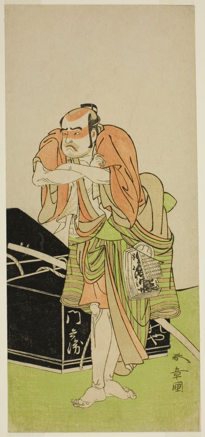 El actor Otani Tomoemon I como Kawatabiya Mombei en la obra Oyoroi Ebido Shinozuka, representada en el Teatro Nakamura en el undécimo mes, 1772 de Katsukawa Shunsho
