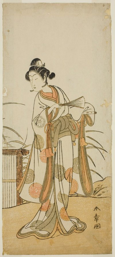 El Actor Segawa Kikunojo III como Aigo no Waka en la Obra Chigo Sakura Jusan Kane, Representada en el Teatro Ichimura en el Mes Once, 1774 de Katsukawa Shunsho