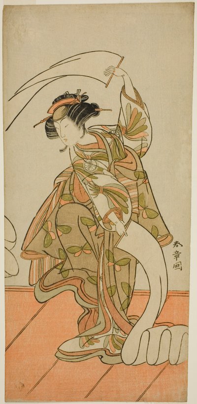 El Actor Segawa Kikunojo III como la Cortesana Kisegawa en una Danza "Nuno Sarashi", en la Obra Hana-zumo Genji Hiiki, Representada en el Teatro Nakamura en el Undécimo Mes, 1775 de Katsukawa Shunsho