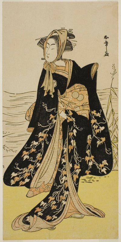 El actor Segawa Kikunojo III como la callejera Otsuyu en la obra Cho Chidori Wakayagi Soga, representada en el Teatro Ichimura en el segundo mes de 1779 de Katsukawa Shunsho