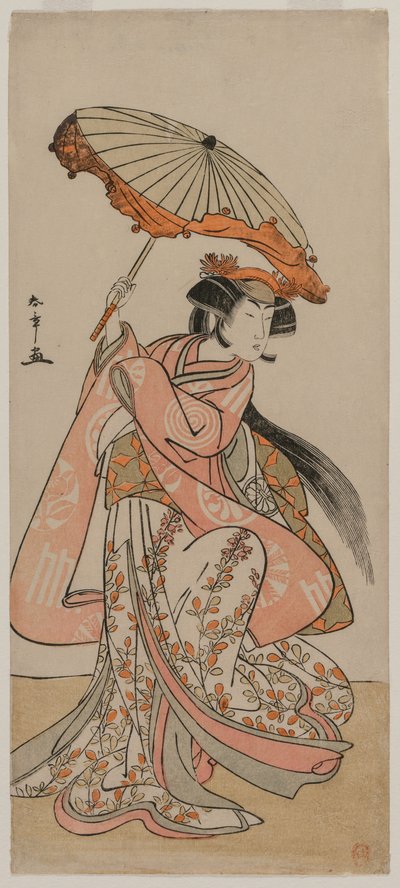 El actor Segawa Kikunojo II bailando con una sombrilla, finales de 1770s de Katsukawa Shunsho