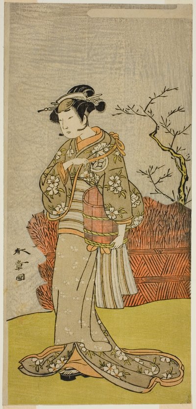 El actor Yamashita Kinsaku II como Osaku (?) en la obra Onna Aruji Hatsuyuki no Sekai, representada en el Teatro Morita en el undécimo mes, 1773 de Katsukawa Shunsho