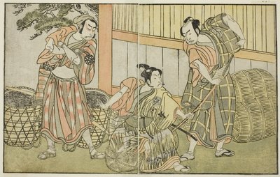 La obra Kuni no Hana Ono no Itsumoji, representada en el Teatro Nakamura en el undécimo mes, c.1772 (xilografía) de Katsukawa Shunsho