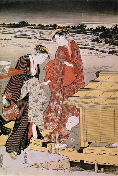 Crepúsculo en el río Sumida Grabado japonés de Shunsho Katsukawa (activo 1780 - 1795) de Katsukawa Shunsho