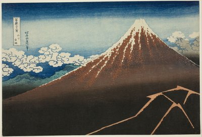 Lluvia bajo la cumbre de Katsushika Hokusai