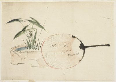 Arreglo de abanico y planta de Katsushika (school of) Hokusai