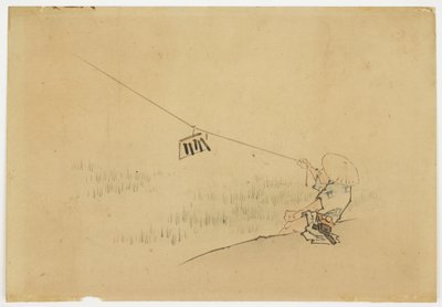 Granjero volando una cometa con un pájaro, ca. 1850 de Katsushika (school of) Hokusai
