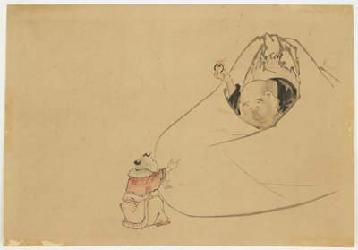 Hotei Ofreciendo Joya Llameante a un Niño Pequeño, c.1850 de Katsushika (school of) Hokusai